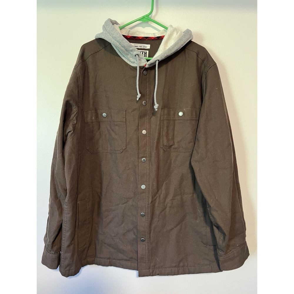Duluth Trading Co Jacket Mens XL Brown Original Fire Hose Hooded Lined Canvas